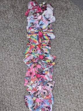Colorful Doll Print Hair Bow Set - Pink, Rainbow